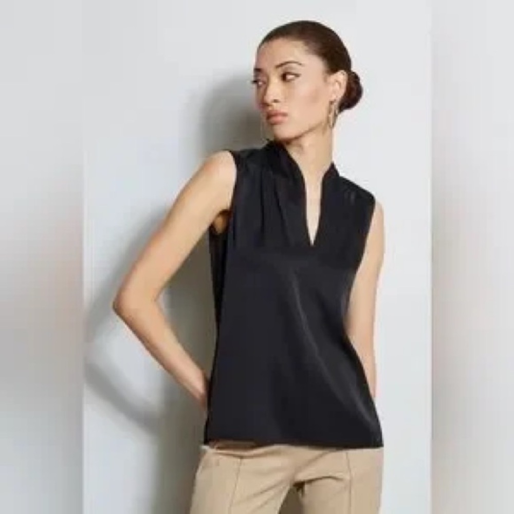 Elie Tahari Black Fitted Mandarin Collar Blouse